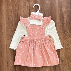 Nicole Miller Pink with White Flowers Baby Dress with Headband, 12M